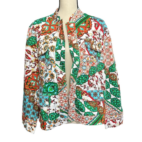 DRAPER’S & DAMON’S Petites Colorful Floral Patchwork Mandarin Collar Jacket PXL - Picture 2 of 12
